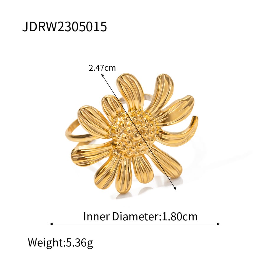1 Piece Retro Flower Stainless Steel Gold Color Women's Adjustable Rings 