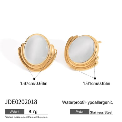1 Paar einfache Serie Retro geometrische Edelstahl Gold Farbe künstliche Edelstein Damen Ohrstecker h5 
