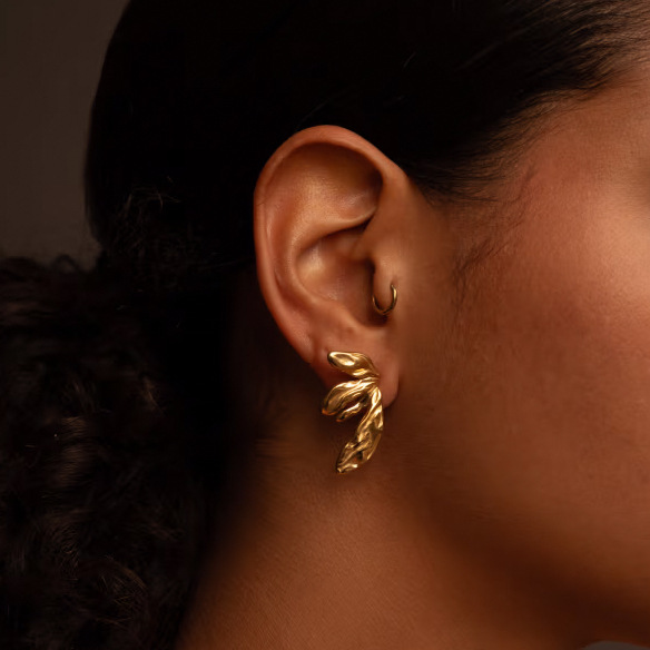 1 Pair Retro Stainless Steel Gold Color Leaves Shape Women's Stud Earrings Picture2