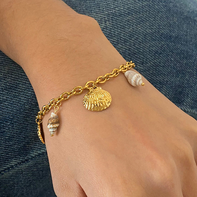 1 Piece Oceanic Stainless Steel Gold Color Shell Women's Charm Bracelets Picture2
