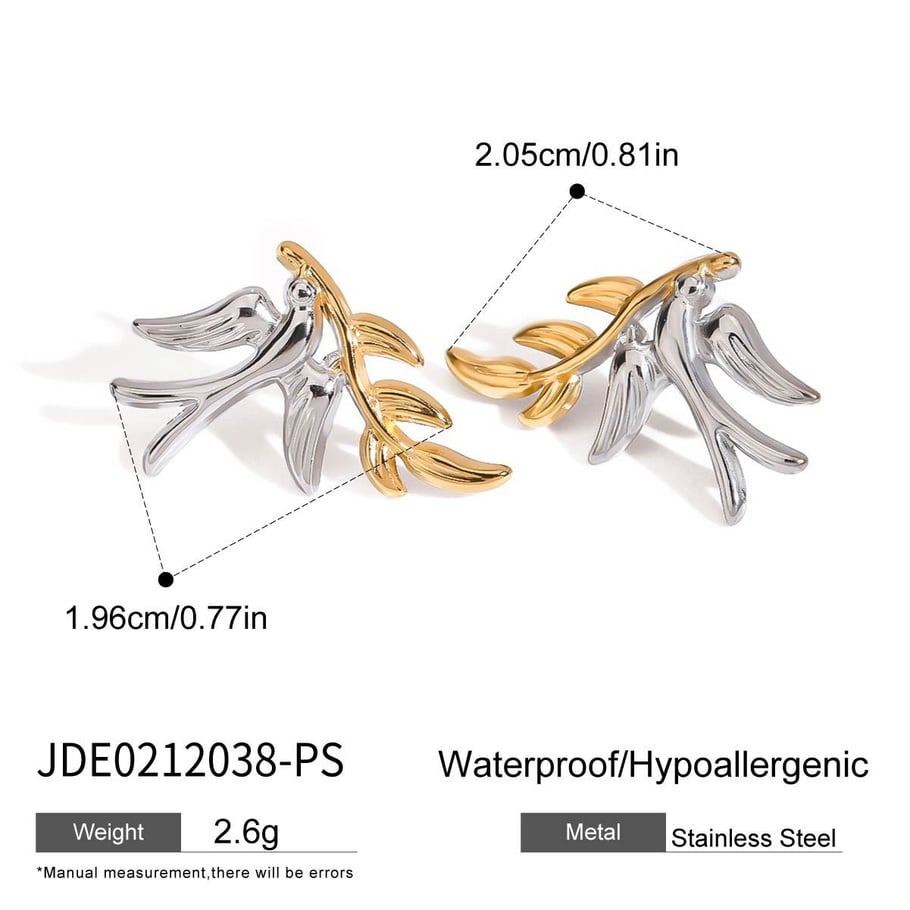 1 Pair Original Design Bird Shape Stainless Steel Women's Stud Earrings 