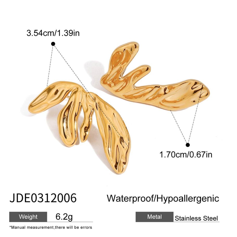 1 Pair Retro Stainless Steel Gold Color Leaves Shape Women's Stud Earrings 