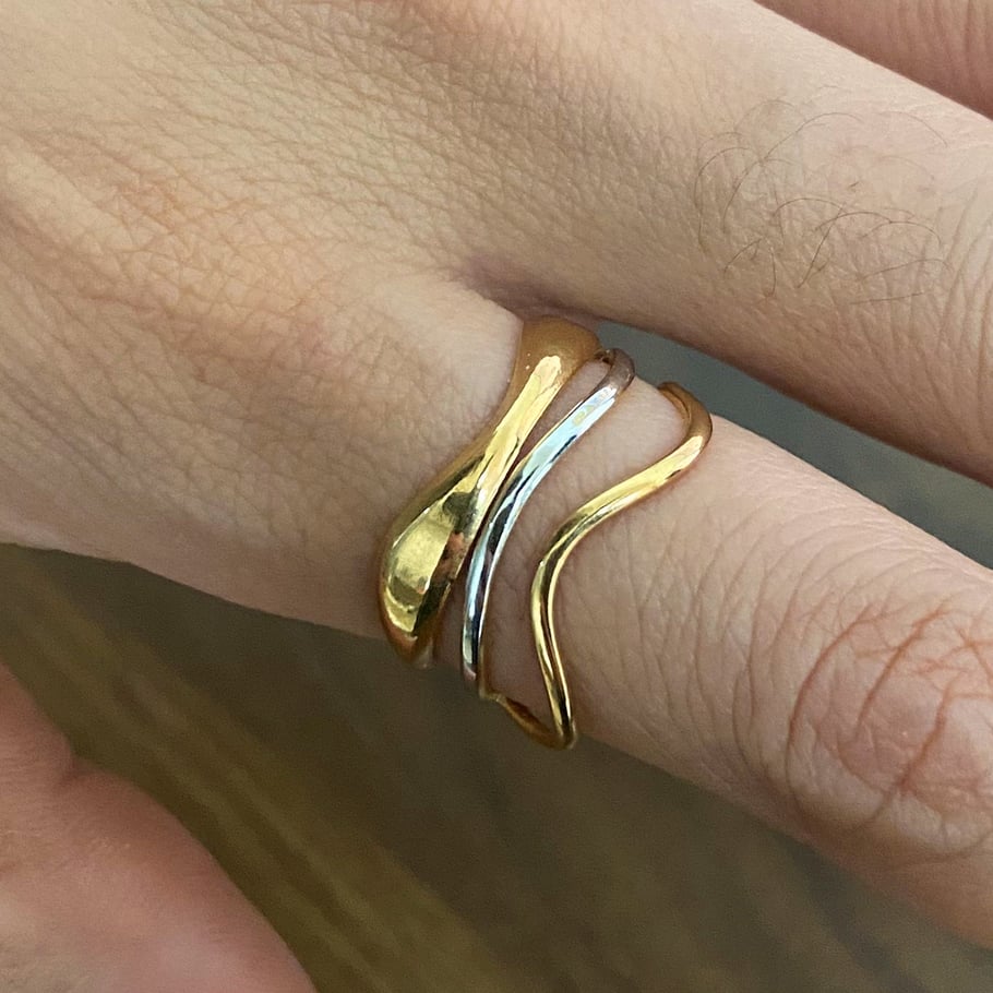 1 Piece Gold Color Stainless Steel Multi-Layered Water Ripple Shape Women's Adjustable Rings Picture2