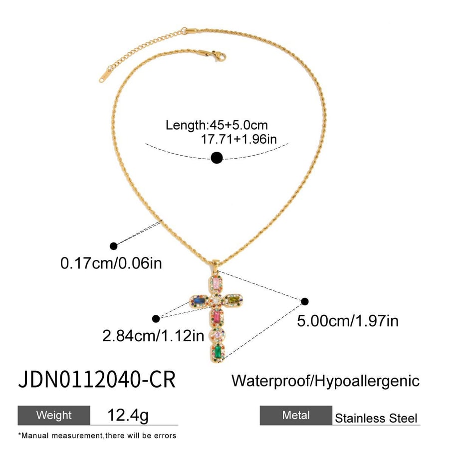 1 Piece Retro Cross Stainless Steel Gold Color Women's Pendant Necklaces 