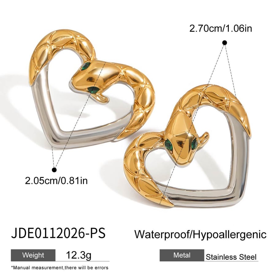 1 Pair Luxury Style Heart Shape Stainless Steel Gold Color Women's Stud Earrings 