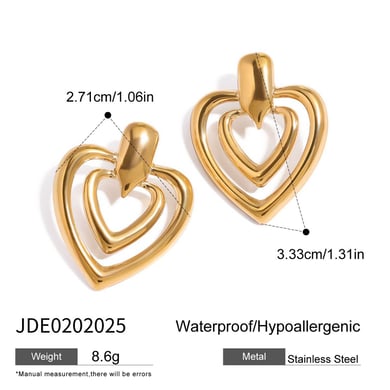 1 Pair Original Design Heart Stainless Steel Gold Color Women's Stud Earrings h5 