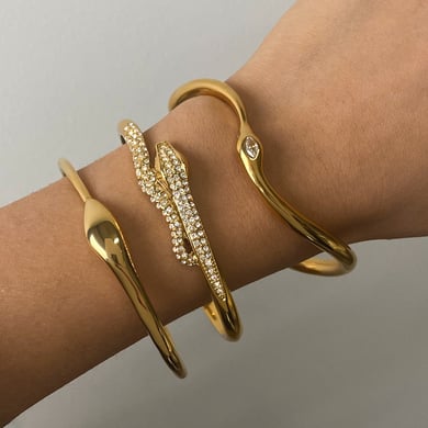 1 Piece Retro Stainless Steel Gold Color Snake Shape Women's Bangles h5 Picture2