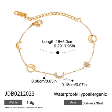 1 Piece Gold Color Stainless Steel Moon & Star Women's Charm Bracelets h5 