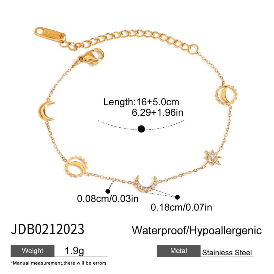 1 Piece Gold Color Stainless Steel Moon & Star Women's Charm Bracelets 
