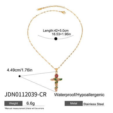 1 Piece Retro Cross Stainless Steel Gold Color Women's Pendant Necklaces h5 