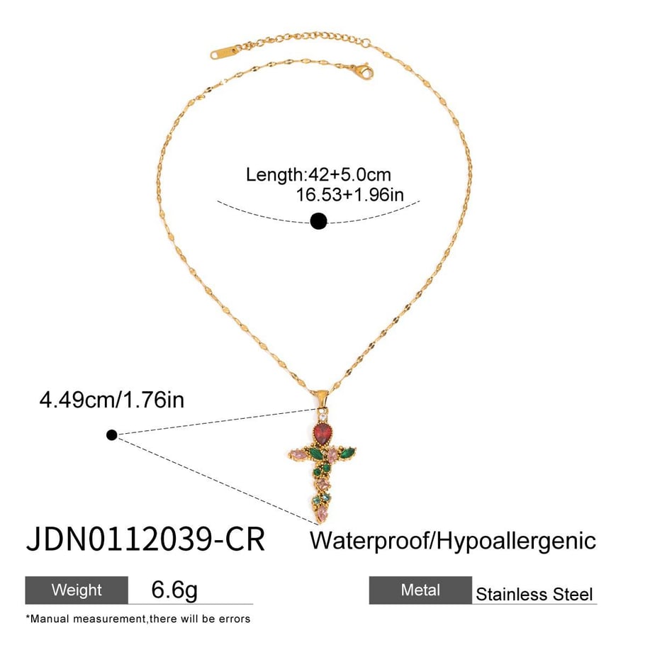 1 Piece Retro Cross Stainless Steel Gold Color Women's Pendant Necklaces 