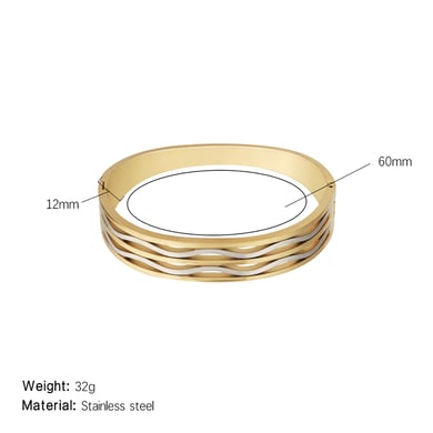 1 Piece Modern Series Casual Wave Strip Stainless Steel Gold Color Women's Bangles h5 