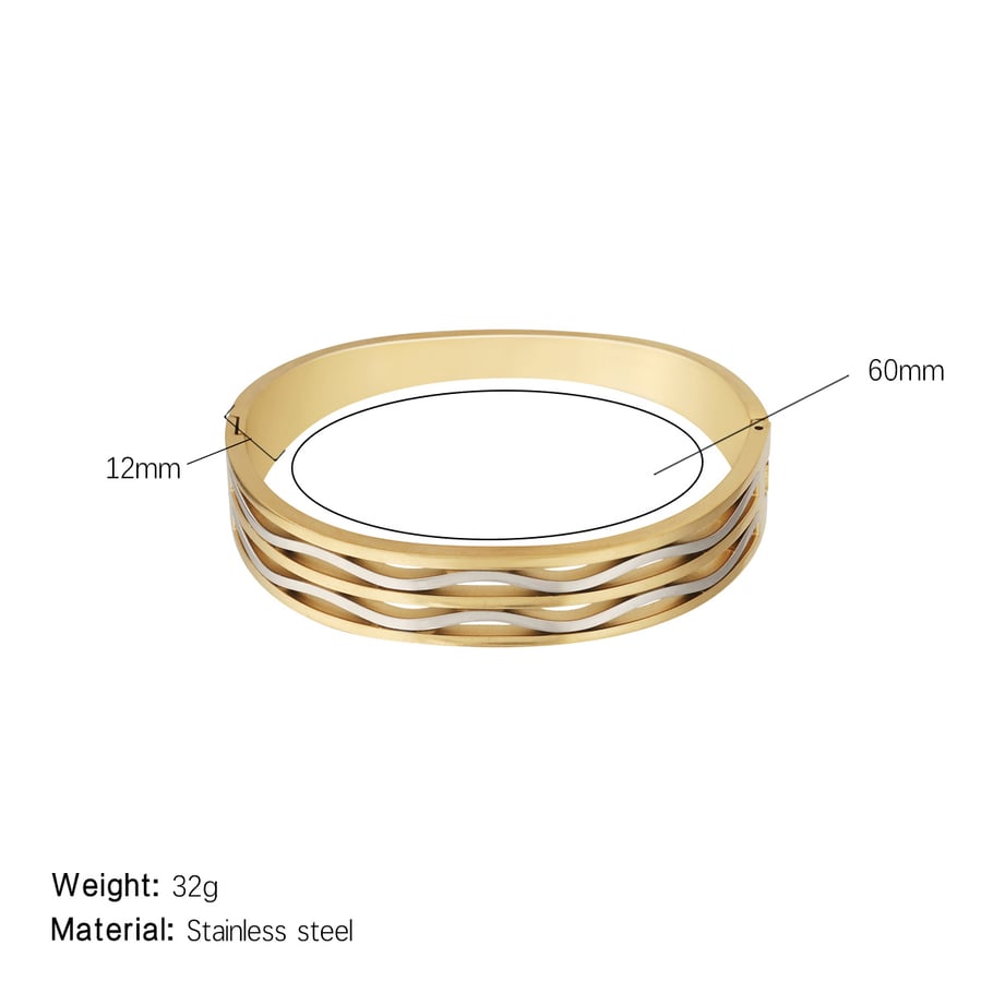 1 Piece Modern Series Casual Wave Strip Stainless Steel Gold Color Women's Bangles 