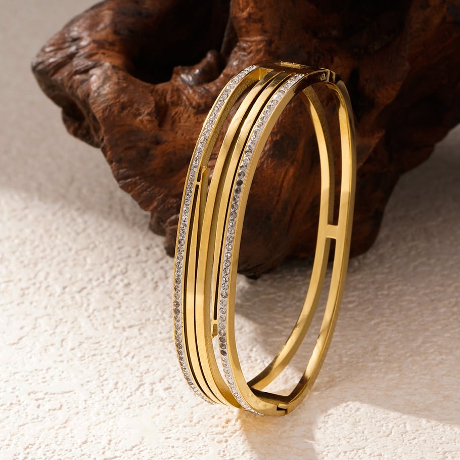 1 Piece Minimalist Series Classic Strip Stainless Steel Gold Color Women's Bangles Picture2