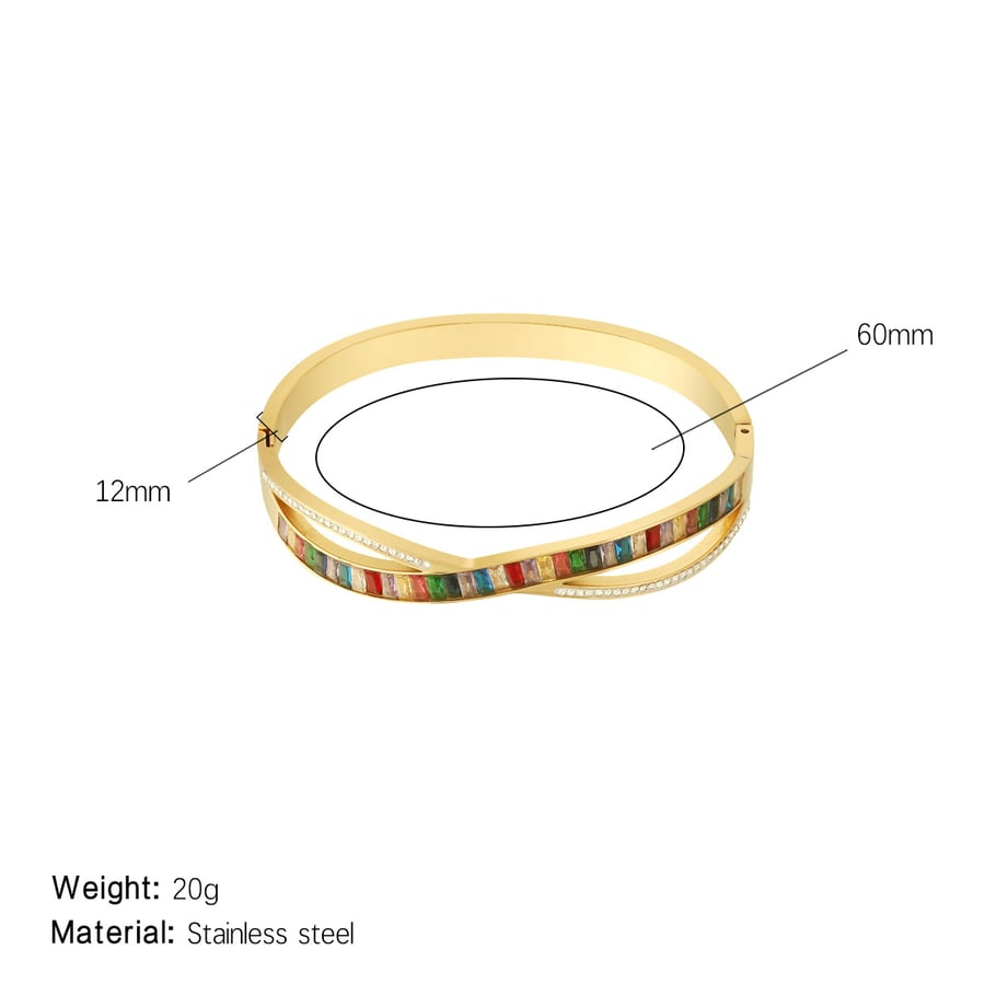 1 Piece Dazzling Series Chic Curve Mixed Color Stainless Steel Gold Color Women's Bangles 