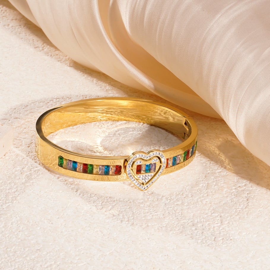 1 Piece Polychrome Series Classic Heart Stainless Steel Gold Color Women's Bangles Picture2