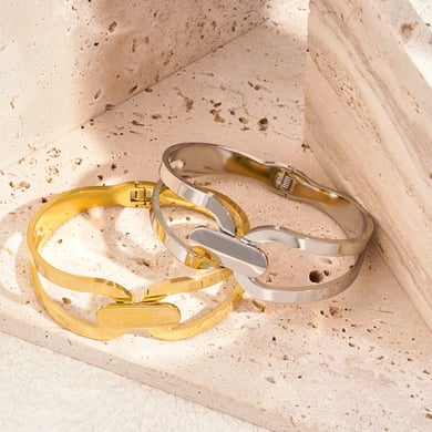 1 Piece Radiant Series Classic Patchwork Stainless Steel Gold Color Women's Bangles h5 Picture2