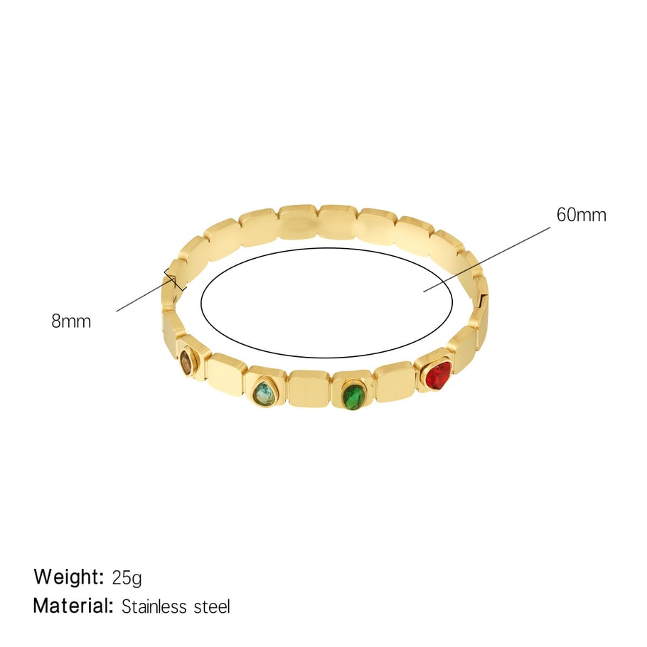 1 Piece Luxurious Series Elegant Colorful Heart Stainless Steel Gold Color Women's Bangles 