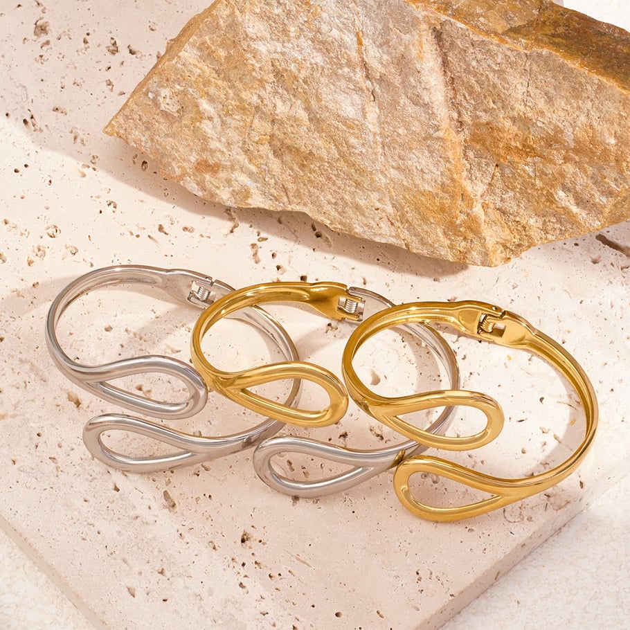 1 Piece Modern Series Classic Droplet Stainless Steel Gold Color Women's Bangles Picture2