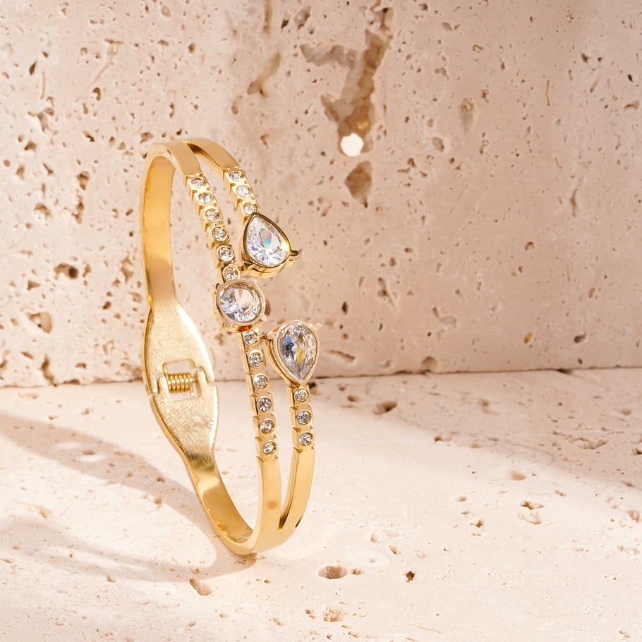 1 Piece Glamorous Series Elegant Droplet Stainless Steel Gold Color Women's Bangles Picture2