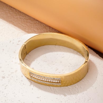 1 Piece Intricate Series Elegant Honeycomb Print Stainless Steel Gold Color Women's Bangles h5 Picture2
