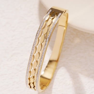 1 Stück Luxuriöse Serie Klassische geometrische Edelstahl Gold Farbe Damen Armreifen h5 Bild2