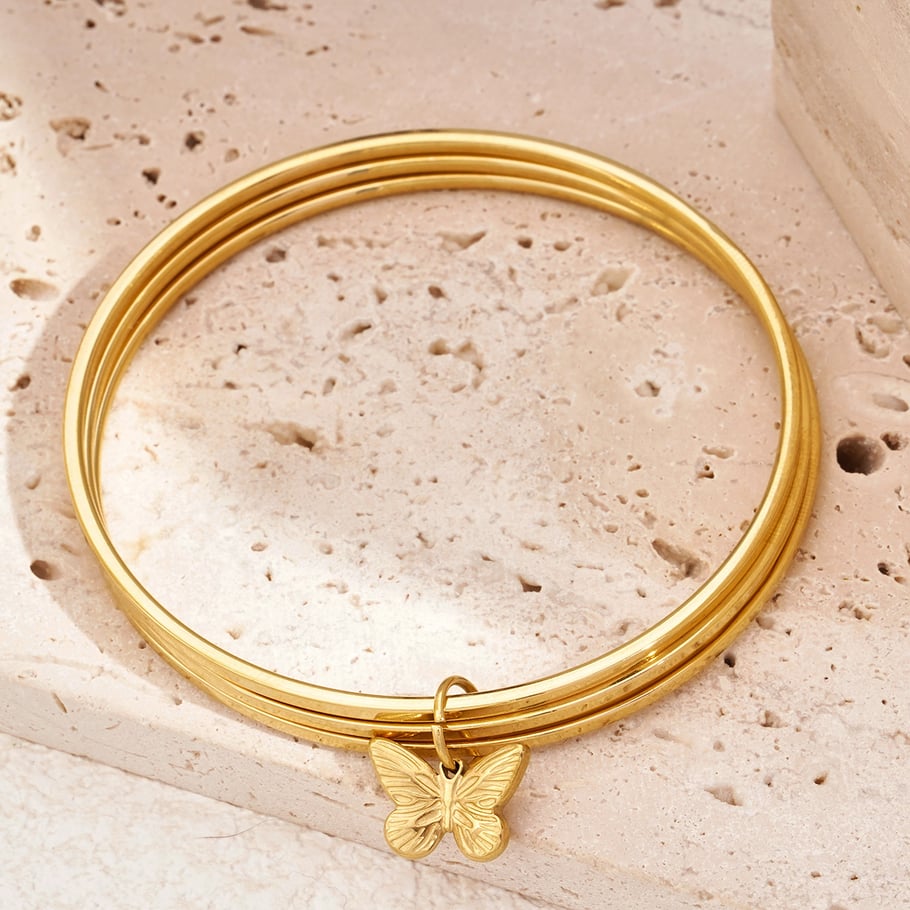 1 Piece Lustrous Series Sweet Butterfly Stainless Steel Gold Color Women's Bangles Picture2