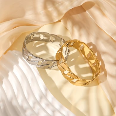 1 Piece Gleaming Series Classic Twist Stainless Steel Gold Color Women's Bangles h5 Picture2