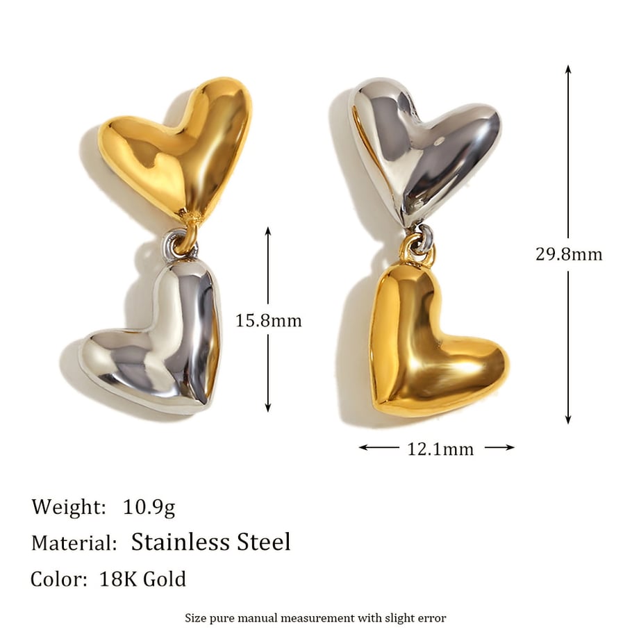 Retro Heart Stainless Steel Gold & Sliver Color Mixed Drop Earrings Picture2