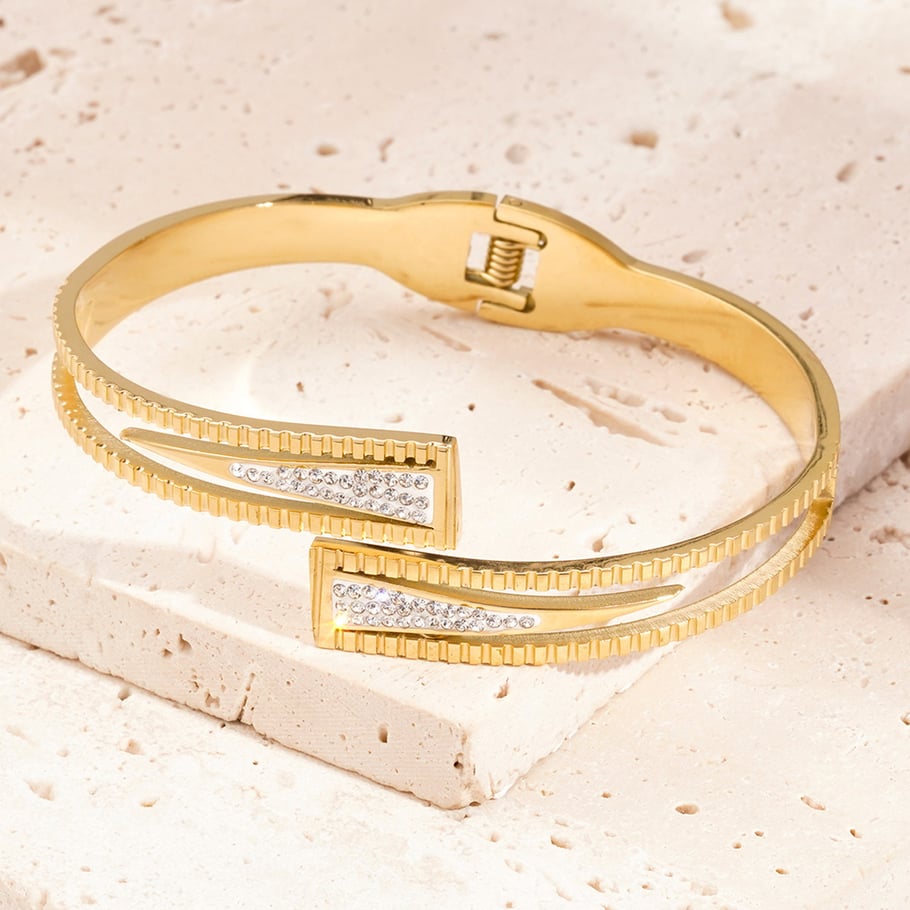 1 Piece Intricate Series Classic Rectangular Stainless Steel Gold Color Women's Bangles Picture2