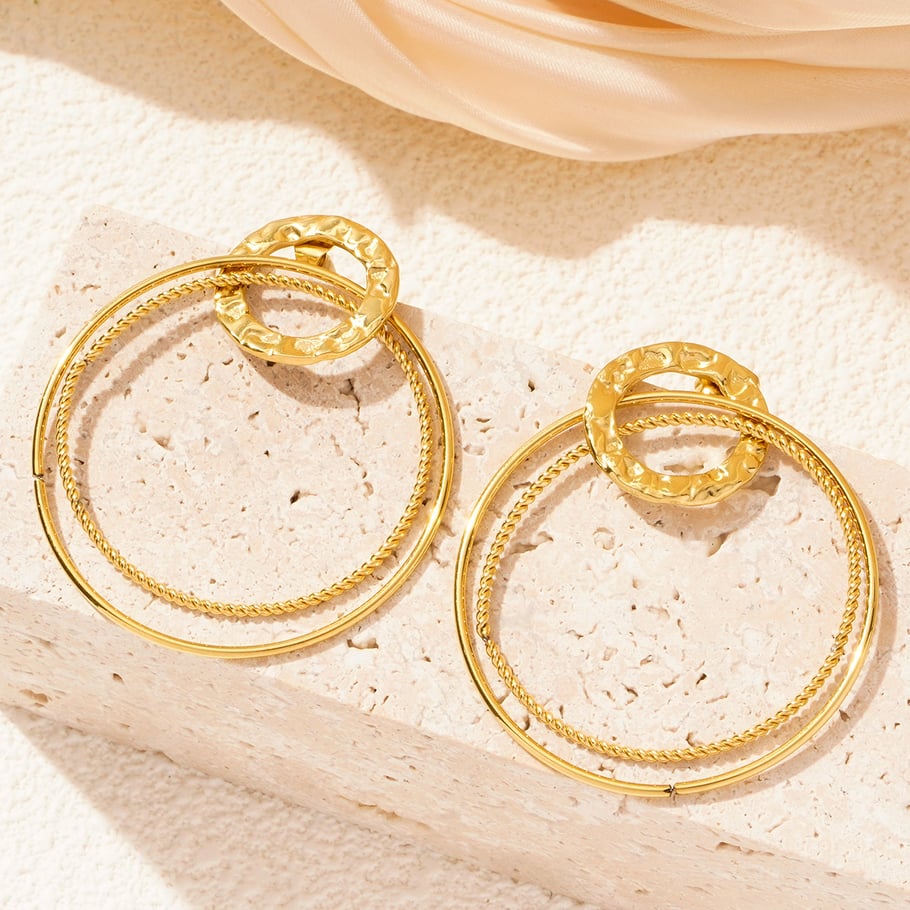 1 Pair Delicate Series Daily Circle Stainless Steel Gold Color Women's Drop Earrings Picture2