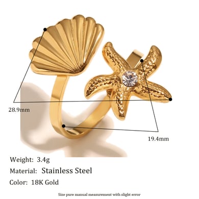 Starfish & Shell Stainless Steel Gold Color Adjustable Rings h5 Picture2