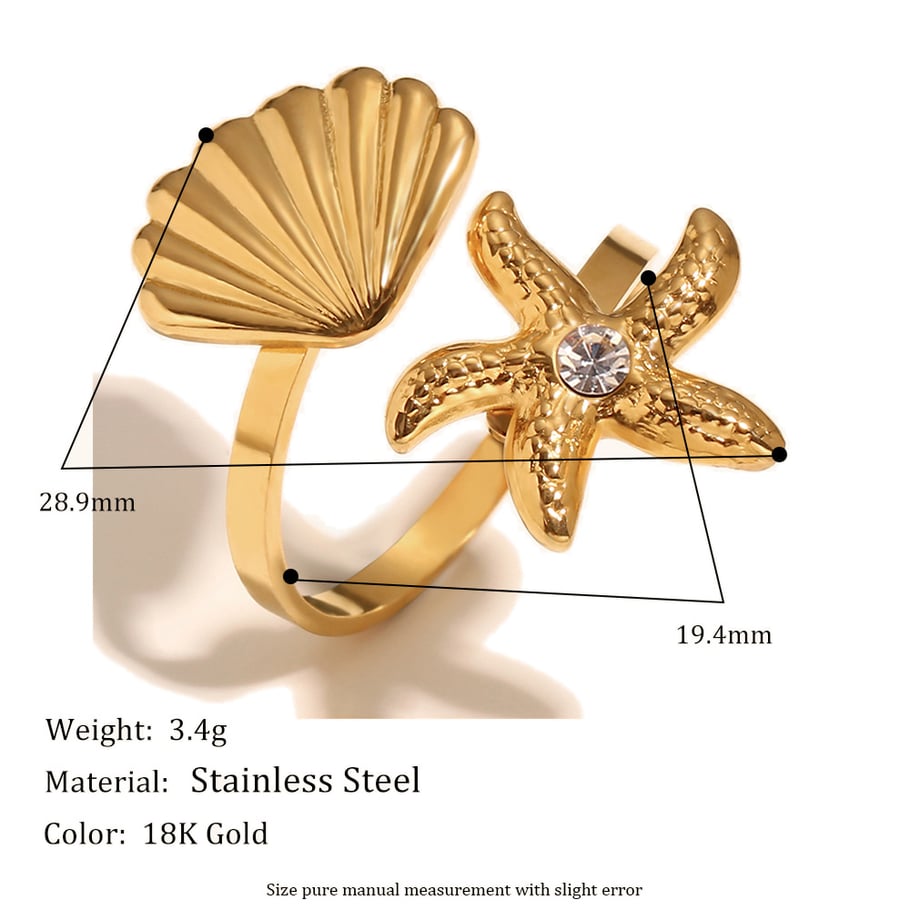 Starfish & Shell Stainless Steel Gold Color Adjustable Rings Picture2