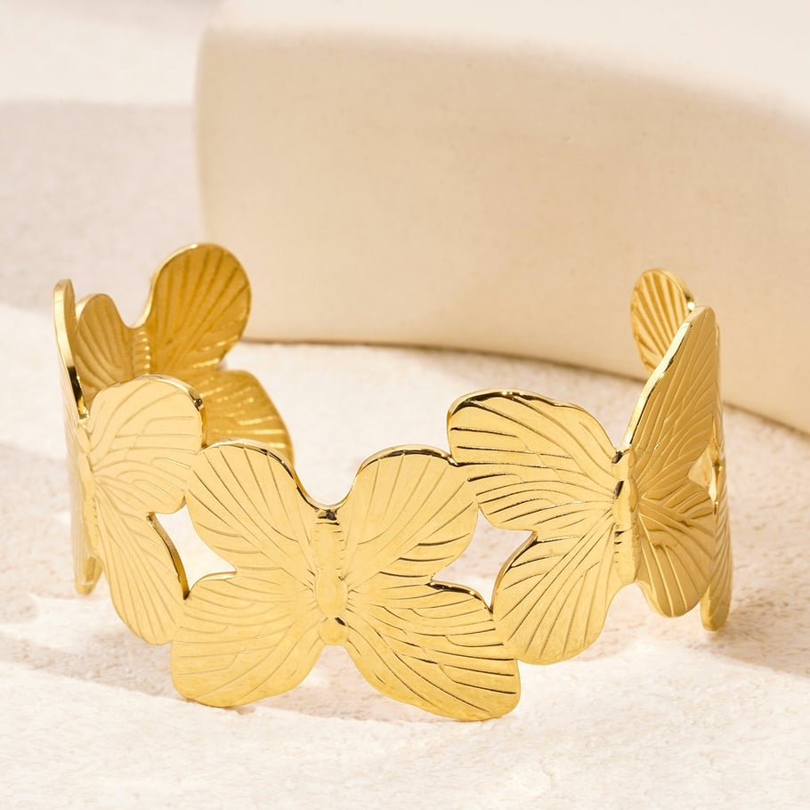1 Piece Delicate Series Elegant Butterfly Stainless Steel Gold Color Women's Bangles Picture2