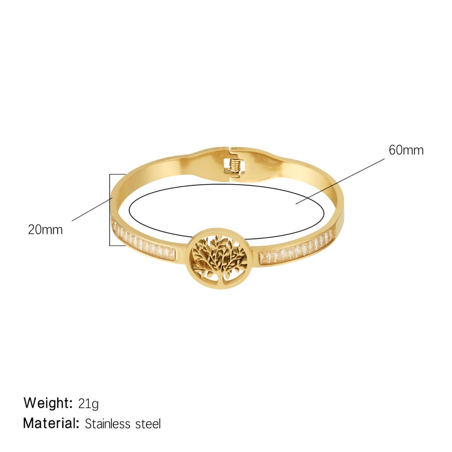 1 Piece Modern Series Natural Tree Stainless Steel Gold Color Women's Bangles 