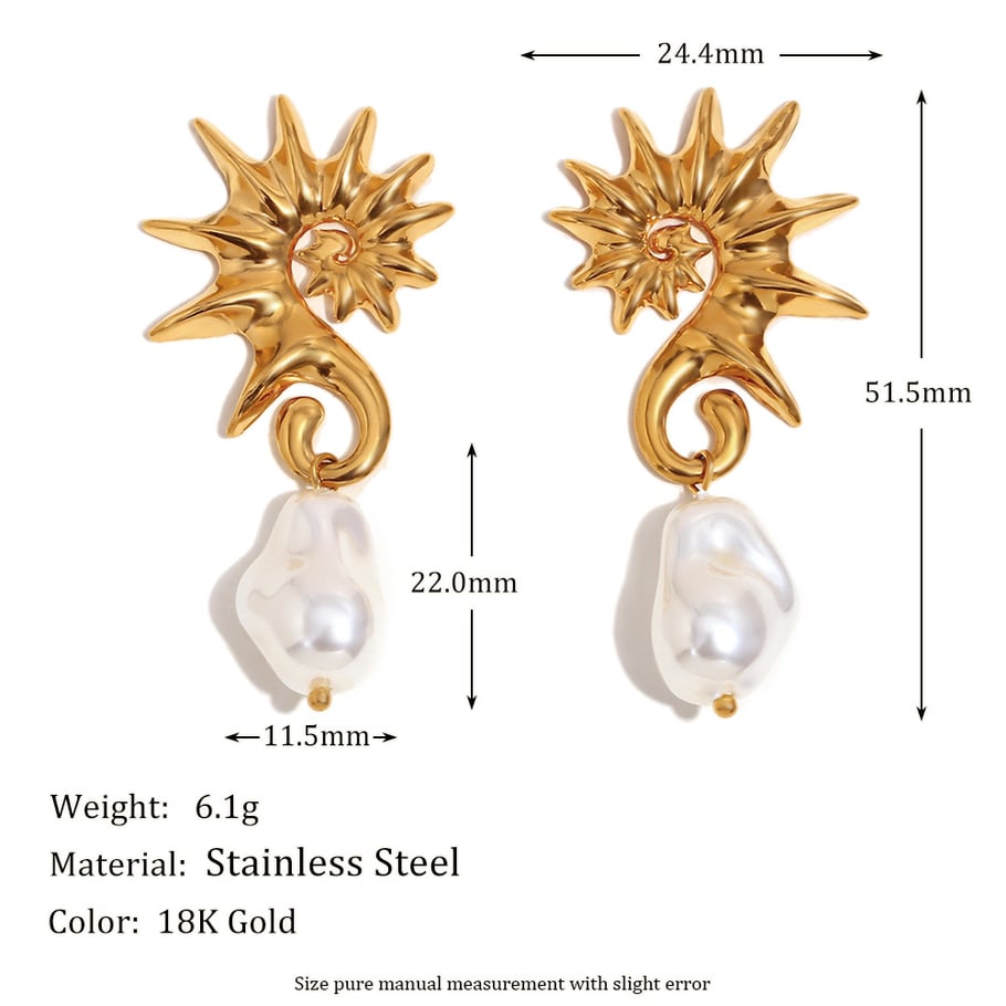 1 Paar einfache Serie Retro Schildkröte Edelstahl Gold Farbe künstliche Perle Damen Tropfen Ohrringe Bild2
