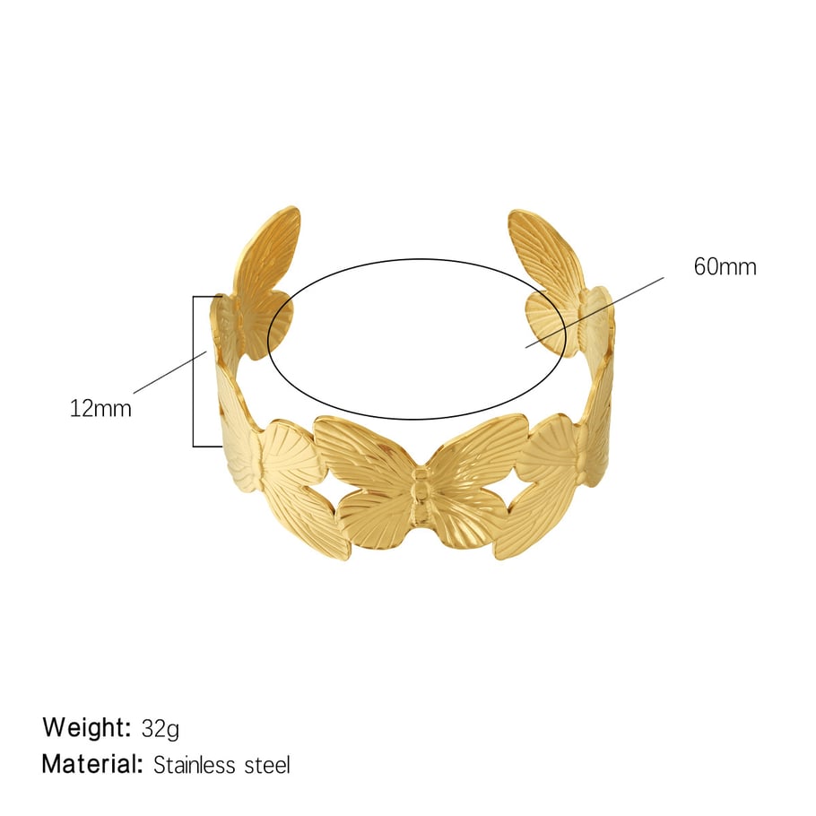 1 Piece Delicate Series Elegant Butterfly Stainless Steel Gold Color Women's Bangles 