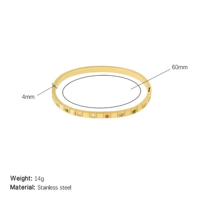 1 Piece Classic Series Elegant Mixed Color Square Stainless Steel Gold Color Women's Bangles h5 