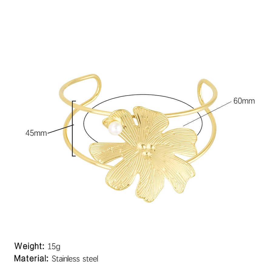 1 Piece Romantic Series Natural Irregular Flower Shape Stainless Steel Gold Color Women's Bangles 