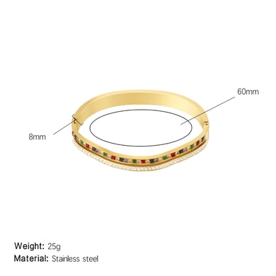 1 Piece Dazzling Series Elegant Mixed Color Curve Stainless Steel Gold Color Women's Bangles h5 