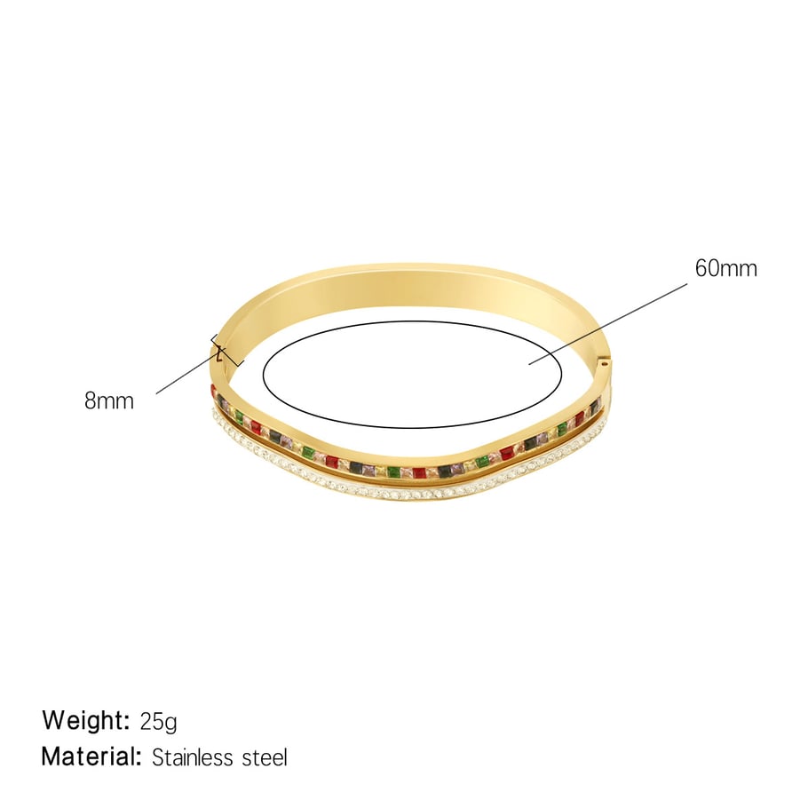 1 Piece Dazzling Series Elegant Mixed Color Curve Stainless Steel Gold Color Women's Bangles 