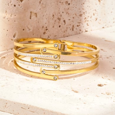 1 Piece Stylish Series Chic Natural Line Stainless Steel Gold Color Women's Bangles h5 Picture2