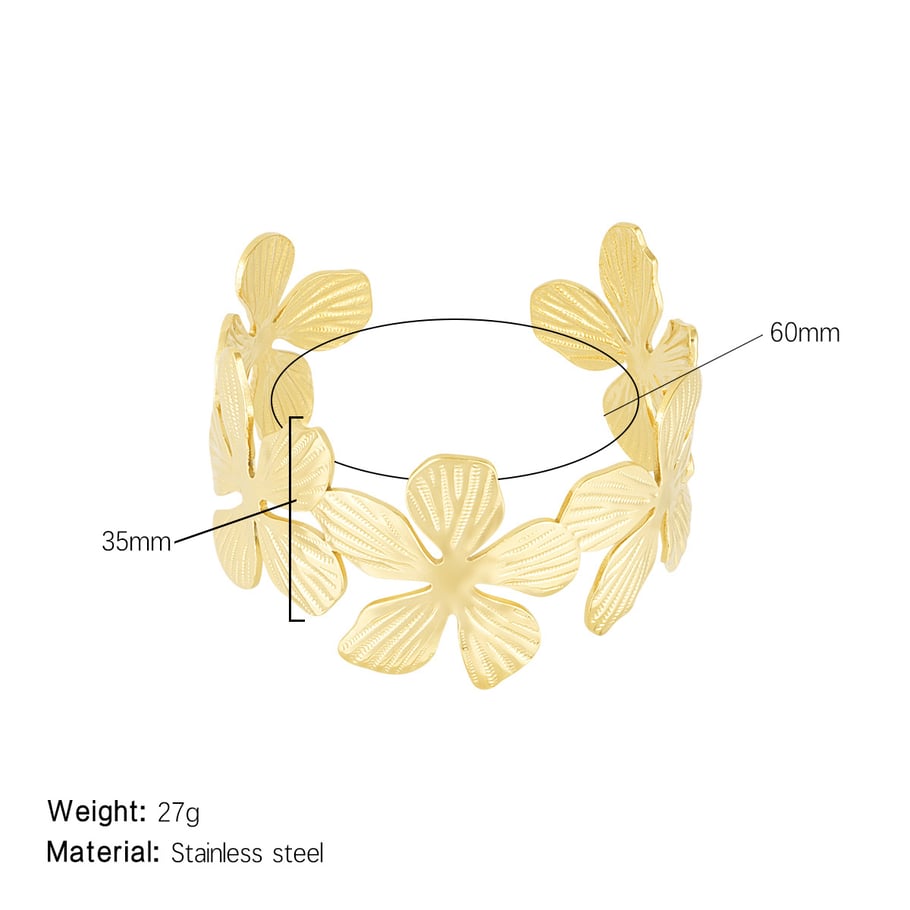 1 Piece Sophisticated Series Intricate Flower Stainless Steel Gold Color Women's Bangles 