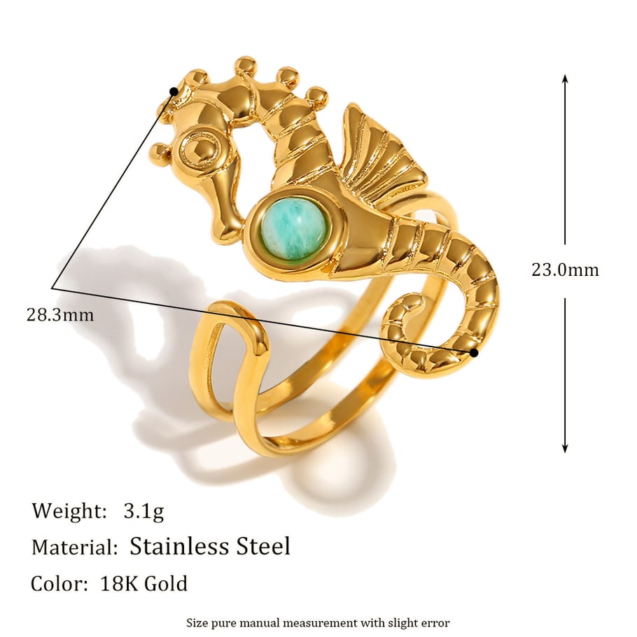 Seahorse Stainless Steel Gold Color Adjustable Rings Picture2