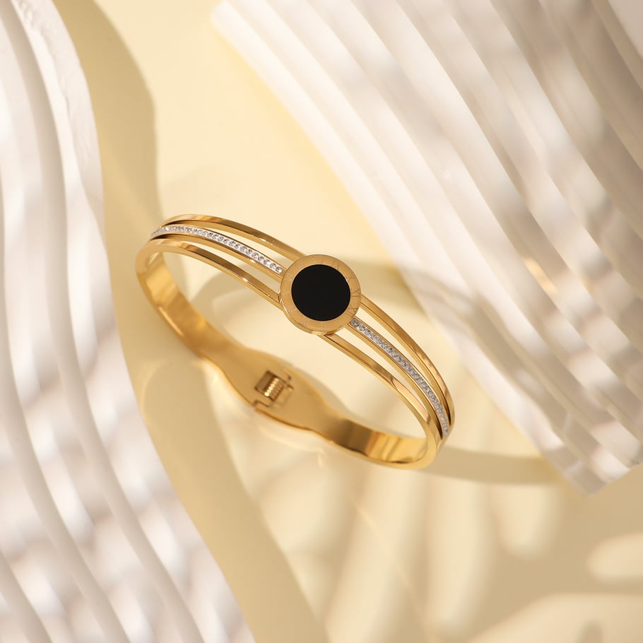 1 Piece Dazzling Series Retro Circle Stainless Steel Gold Color Women's Bangles Picture2