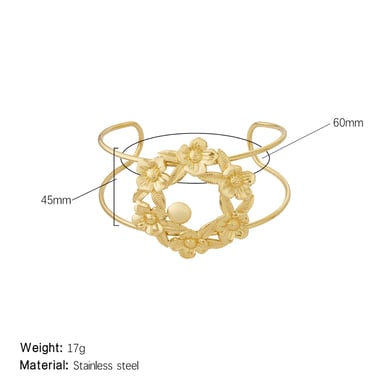 1 Piece Sophisticated Series Natural Flower Lightweight Stainless Steel Gold Color Women's Bangles h5 