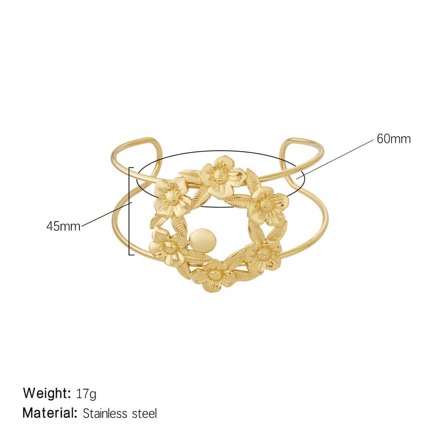 1 Piece Sophisticated Series Natural Flower Lightweight Stainless Steel Gold Color Women's Bangles 
