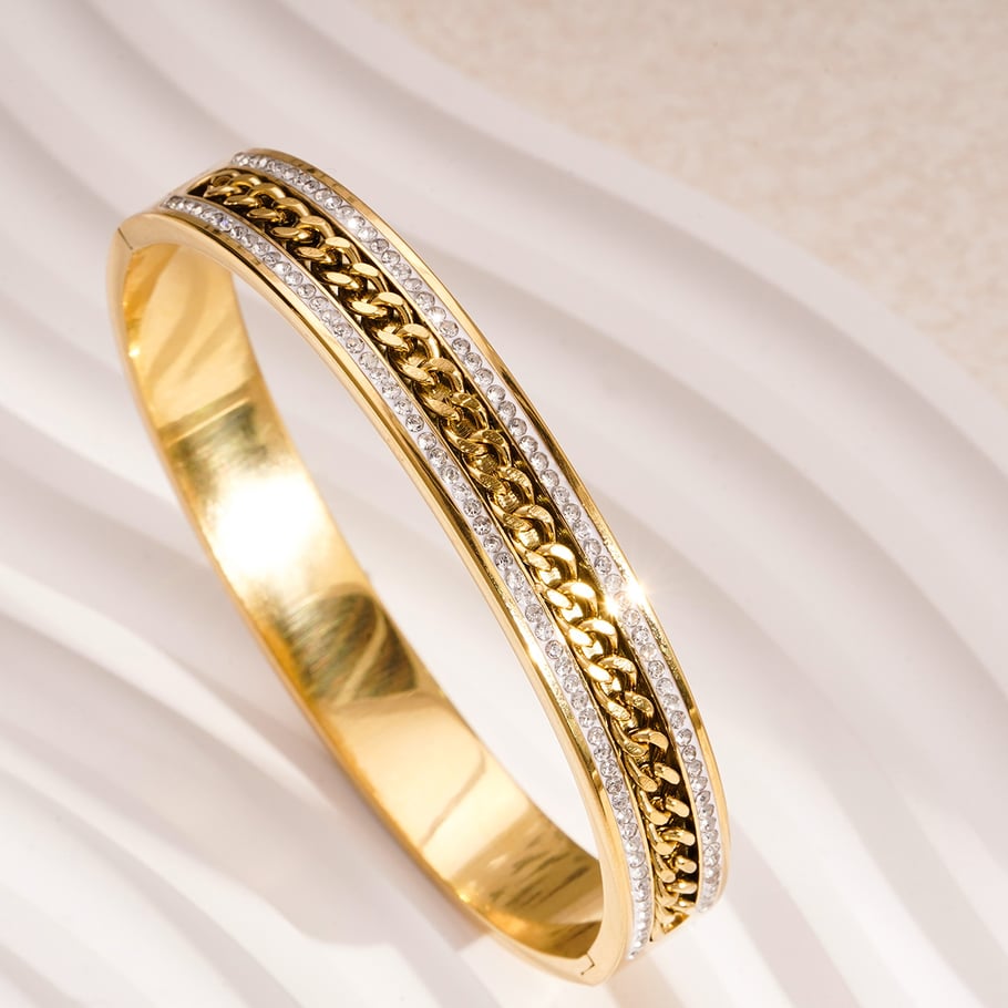 1 Stück Luxuriöse Serie Classic Twist Edelstahl Goldfarben Damen Armreifen Bild2