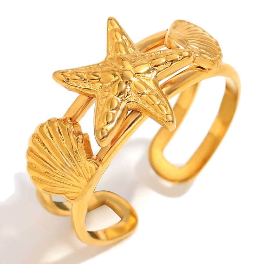 1 Stück Simple Series Vacation Turtle Edelstahl Goldfarben Damen Verstellbare Ringe 