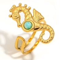 Seahorse Amazonite Open Ring-Gold 